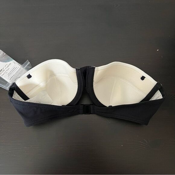Volcom Bra Top Womens XS Black White Simply Rib Bandeau Bikini Swim - Picture 3 of 7